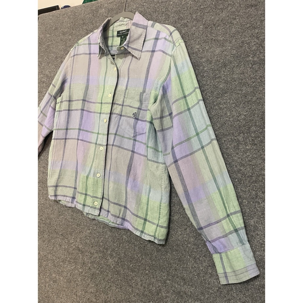 Ralph Lauren Shirt Womens Medium Mulitcolor 100% Linen Button Up Collar - Picture 3 of 10
